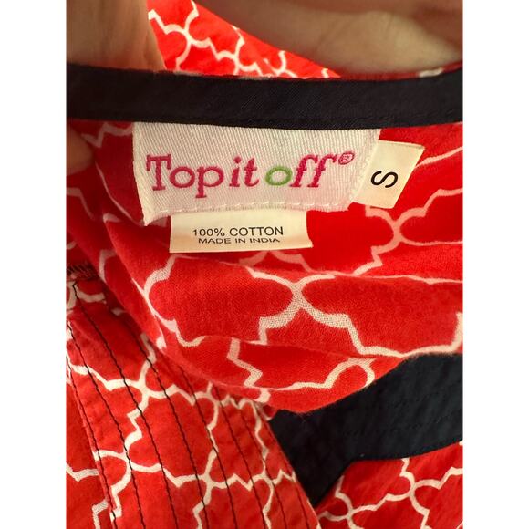 Top it Off red blue trim cotton 3/4 sleeves tunic top size small - Picture 3 of 13